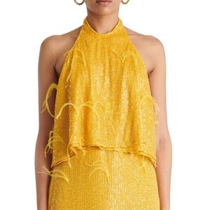 NEW RONNY KOBO YELLOW SEQUIN EMBELLISHED HALTER TOP